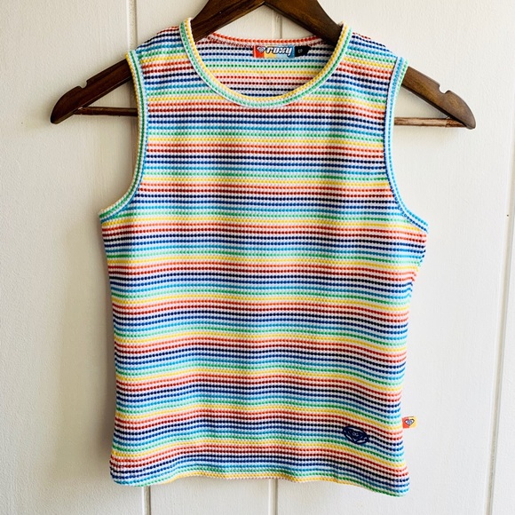 Vintage Tops - 1990s Vintage Roxy Tank Top Rainbow Dot Stripe